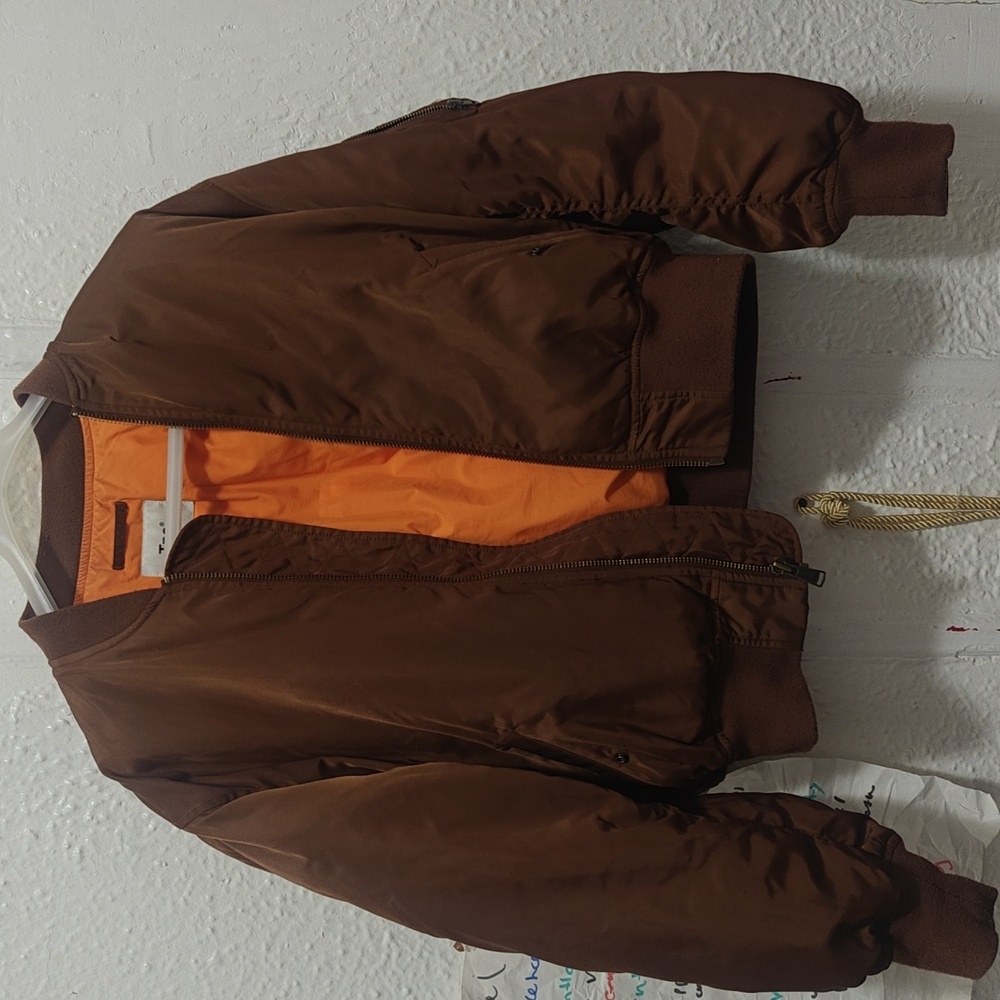 TNA Bomber Cogna Color Jacket with Vibrant Orange Lining